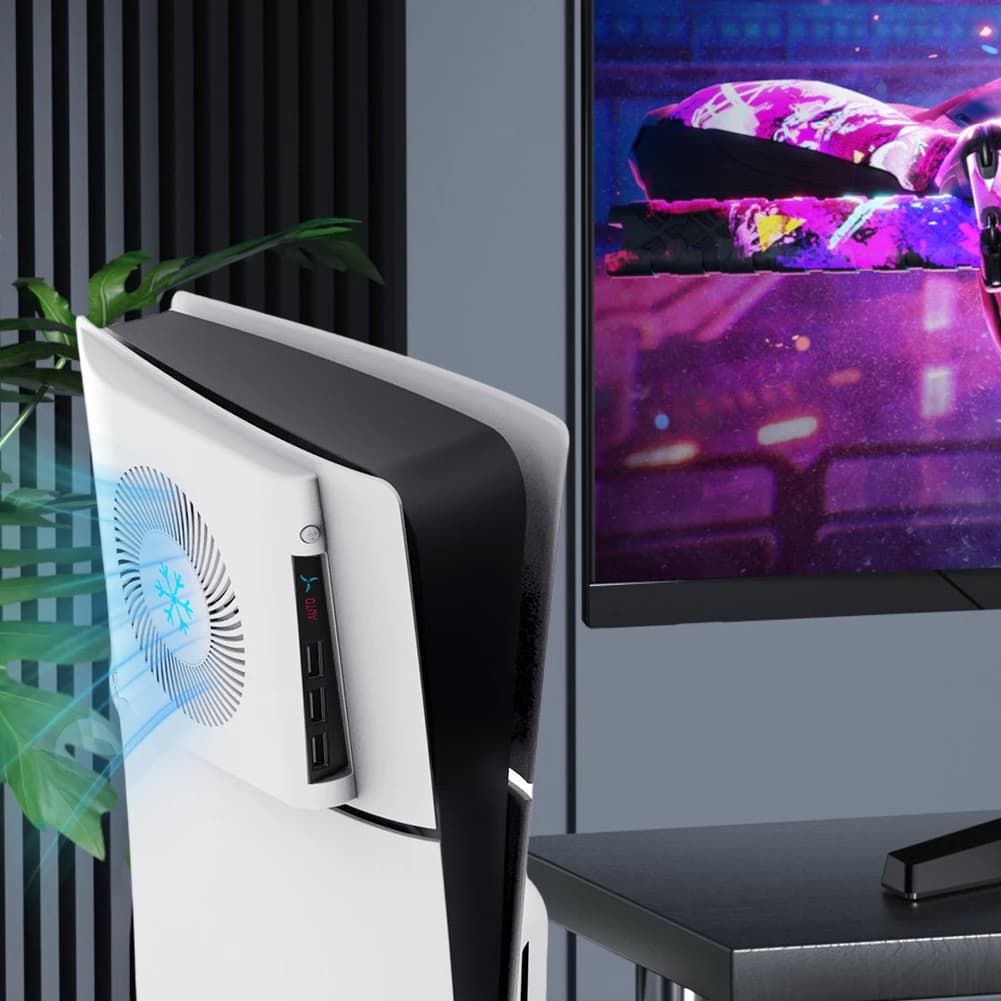 Ventola di Raffreddamento Laterale per Console PS5 Slim con 3 Porte USB 2.0, Accessorio di Raffreddamento per Playstation 5 Slim