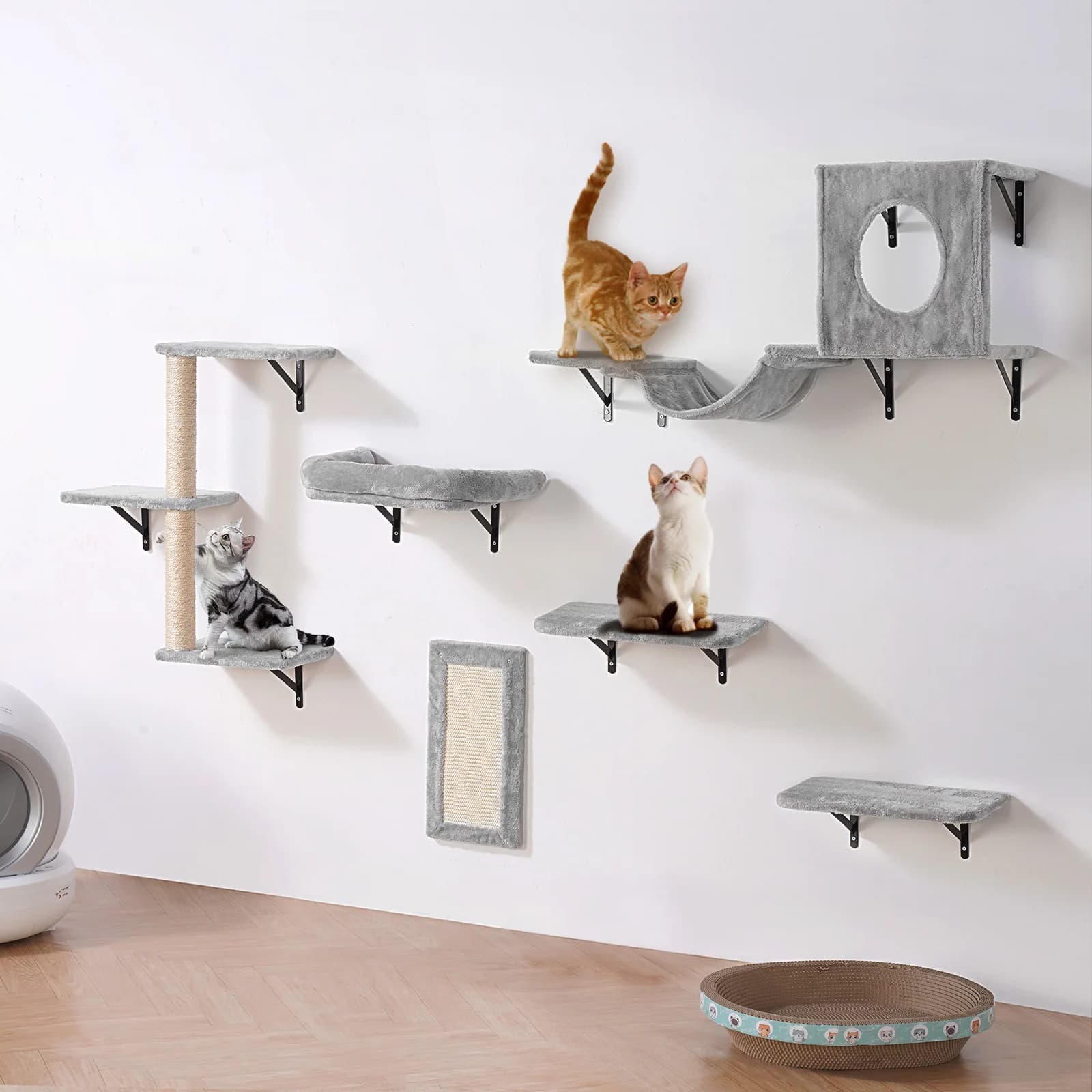 VEVOR Mensole a Muro per Gatti con Piattaforme per Saltare, Amaca e Set di 6 Accessori per Divano
