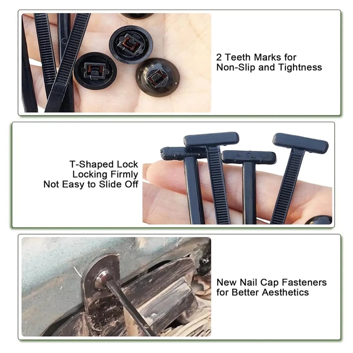 STOCK-Nylon Universal Cable Tie Buckle, Heavy-Duty Zip Ties with Pin & Button for Car Repair & Trunk Clips 200-Piece