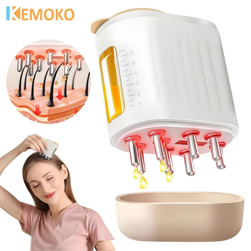 EMS Microcorrente Spazzola elettrica per la testa Applicatore di olio liquido per cuoio capelluto Pettine per massaggio LED Luce rossa Promuove la crescita dei capelli Anti perdita di capelli