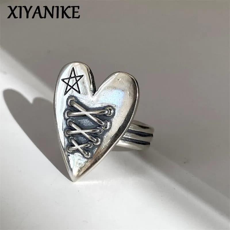 XIYANIKE uomo donna Vintage Thai Silver Love Heart Bandage Star Open Rings Fashion New Jewelry Lovers Gift Party anillos mujer
