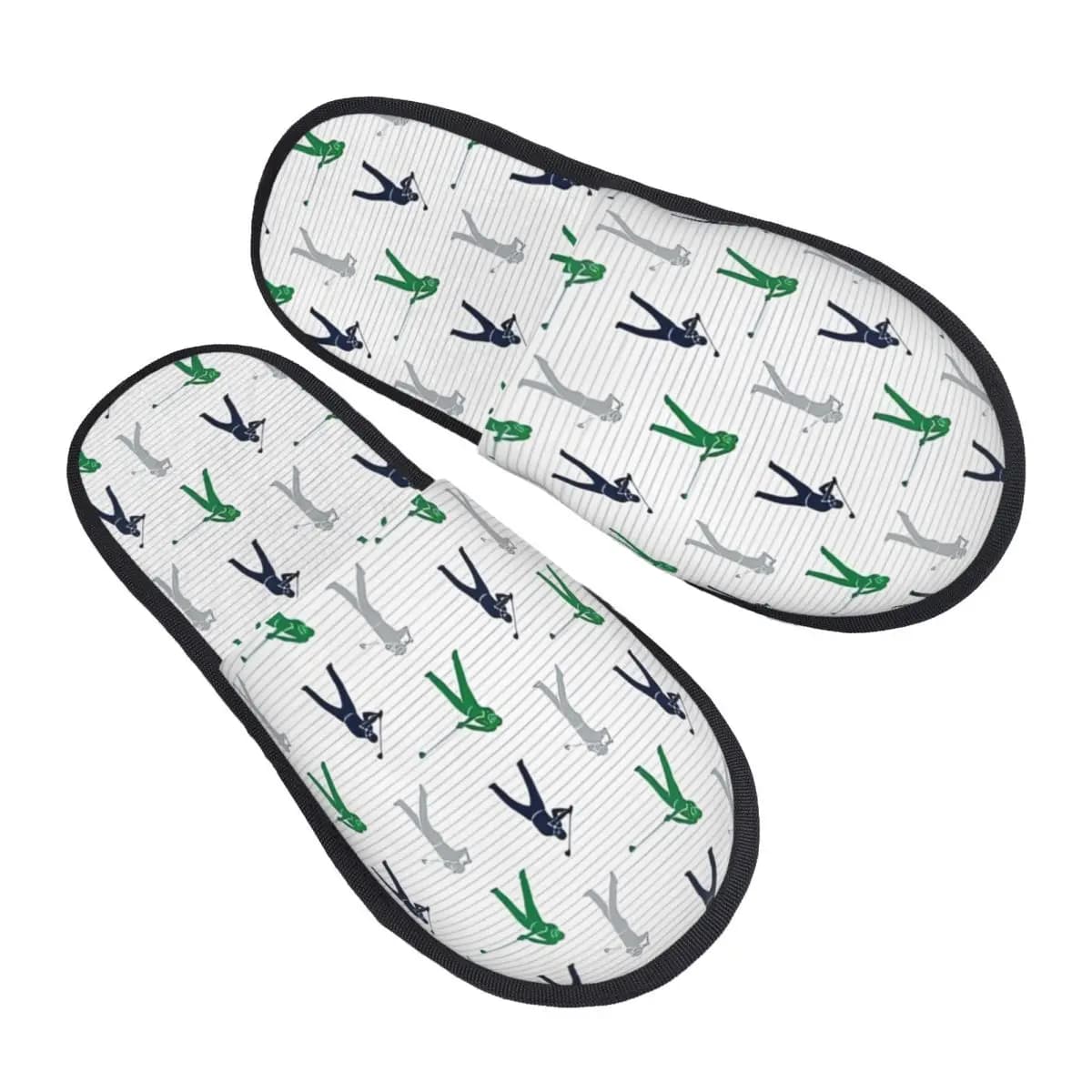 Golfer's home Slippers with gray and green stripes navy, comfortable women's slippers in memory foam, golf slip-on, hotel shoes