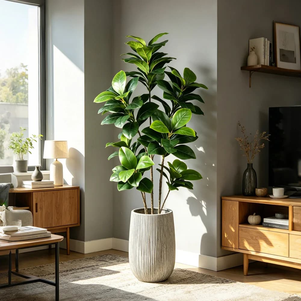 Albero di Banyan Artificiale Grande 74-140cm, Ficus Tropicale in Plastica, Foglie Finte di Gomma per Decorazione Casa e Giardino