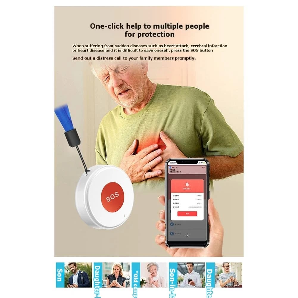 Pulsante di Emergenza CJSD-Tuya Wifi SOS, Chiamata Wireless con Un Solo Tasto, Protezione di Sicurezza per Anziani e Bambini, Controllo tramite App Smart Life