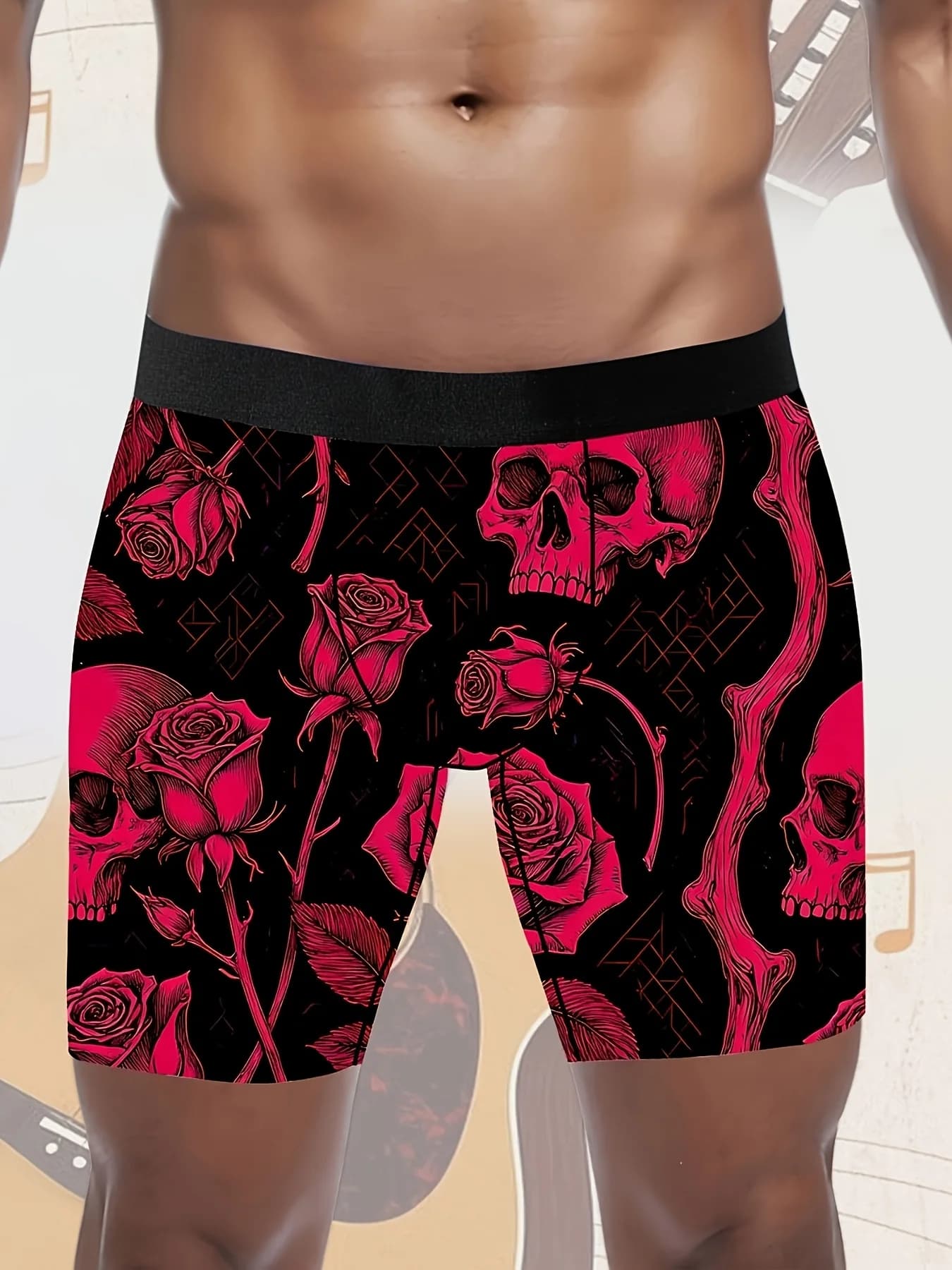 Nuovi Boxer Casual da Uomo 2026 con Stampa Trendy Scheletro Rosa, Traspiranti, Assorbenti, Morbidi e Delicati sulla Pelle, Intimo da Casa