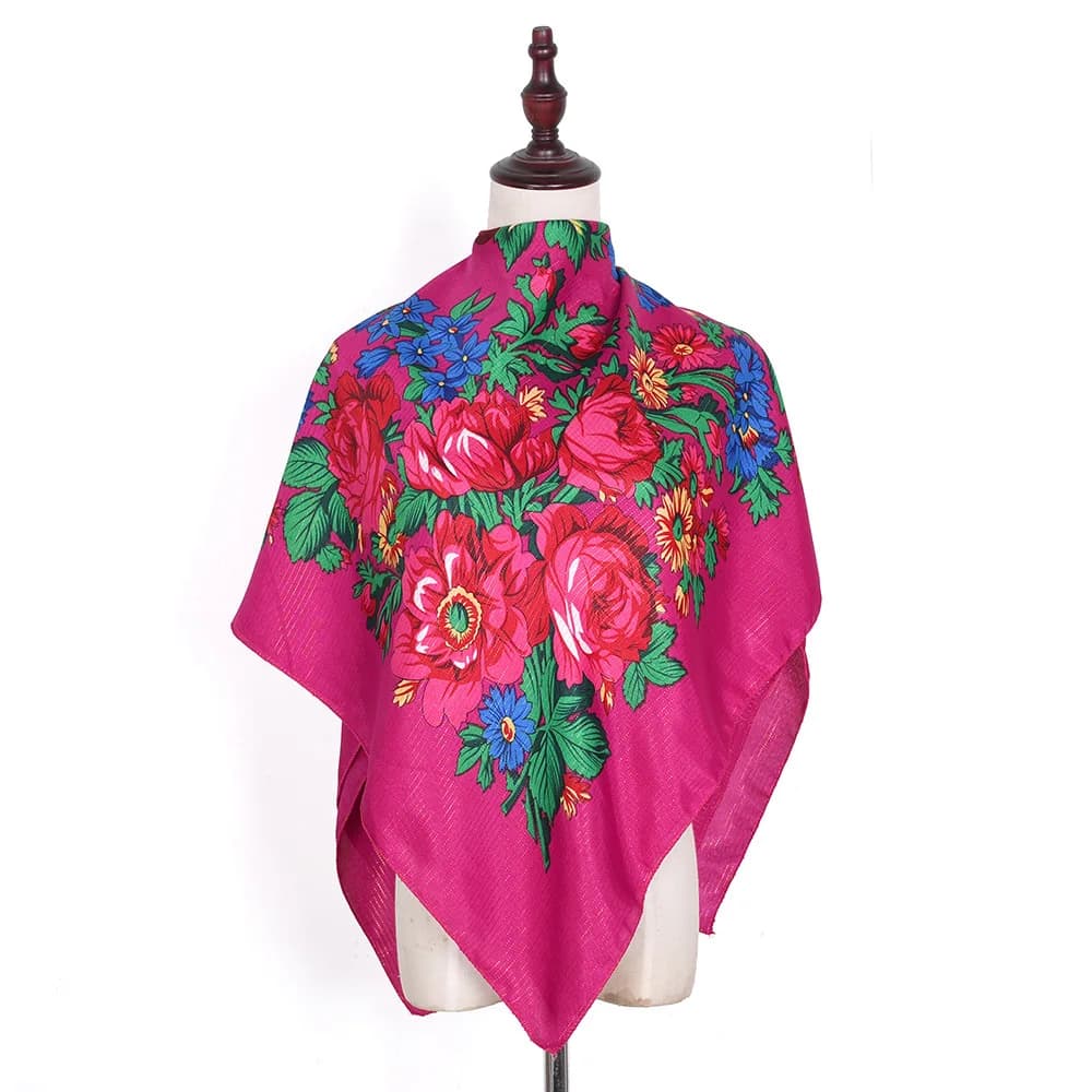 110*110cm filo argentato dorato sciarpa quadrata russa donna lusso stampa floreale scialle ucraino Babushka fazzoletto avvolge la testa