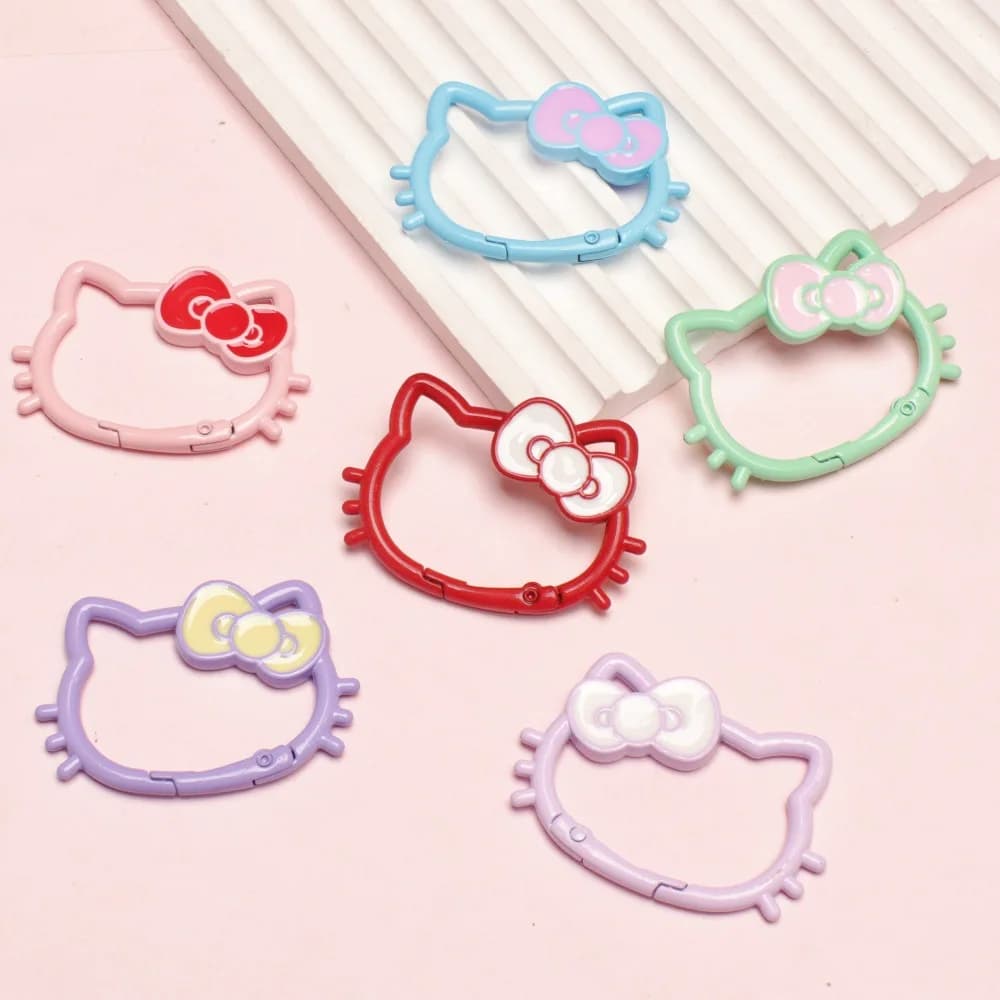 Hello Kitty Fibbia a molla color caramella con fiocco intagliato a forma di gatto, Anello a molla aperto colorato, Fibbia in metallo, Accessori per gioielli, Regalo fai da te