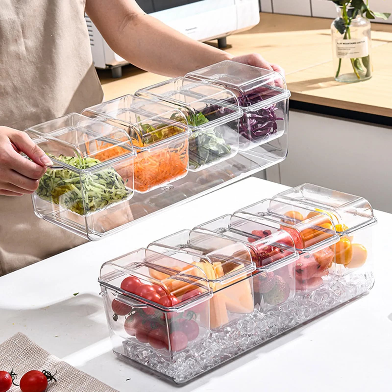 4/5 scomparti custodia per condimenti Bar scatola per condimenti raffreddata a ghiaccio Bar bevande frutta Snack contenitore scatole portaoggetti vassoio per frutta