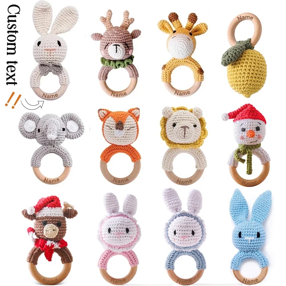 1 pz. Braccialetto Massaggiagengive Personalizzato in Legno per Neonati, Giocattolo Sonaglino all'Uncinetto Senza BPA, Sonaglino a Forma di Limone e Coniglio, Giocattoli per Neonati, Regalo