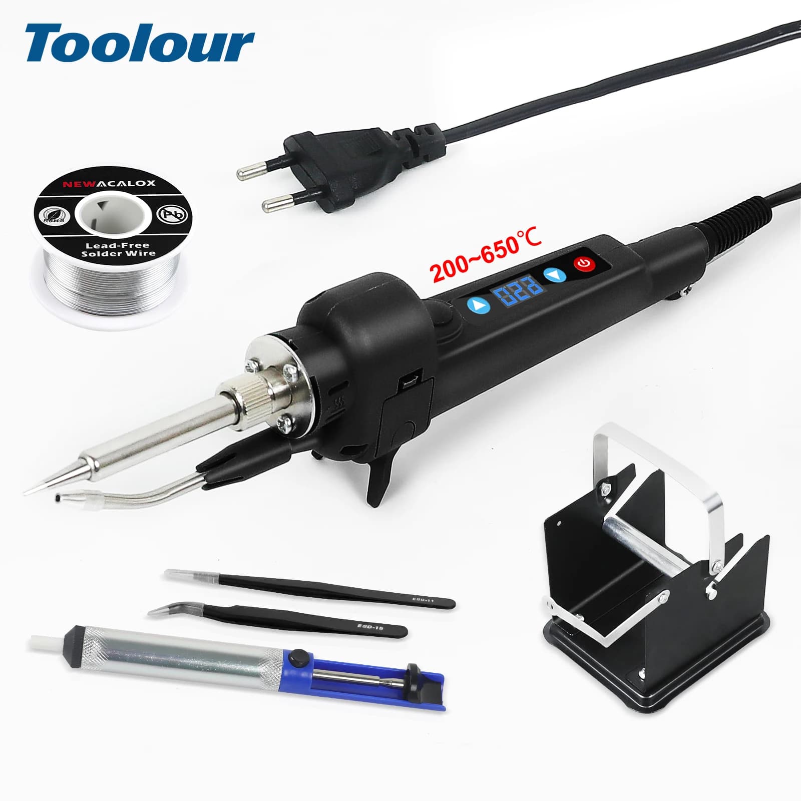 Toolour Kit saldatore 80W 220V Calore rapido fino a 15s Pistola elettrica per stagno LCD Temperatura digitale regolabile per riparazione PCB