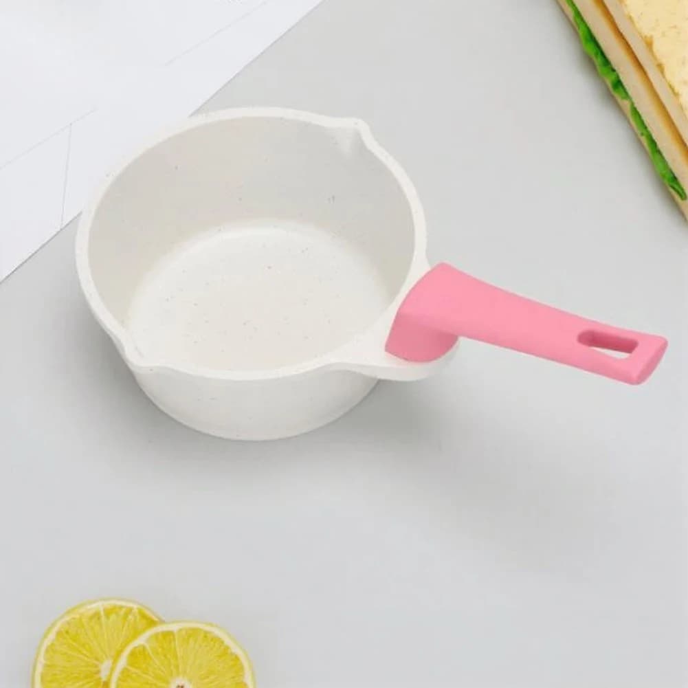 Small Oil Pouring Pan with Marble Coating and Beech Wood Handle 24x14x10cm for Sauteing Frying and Table Serving