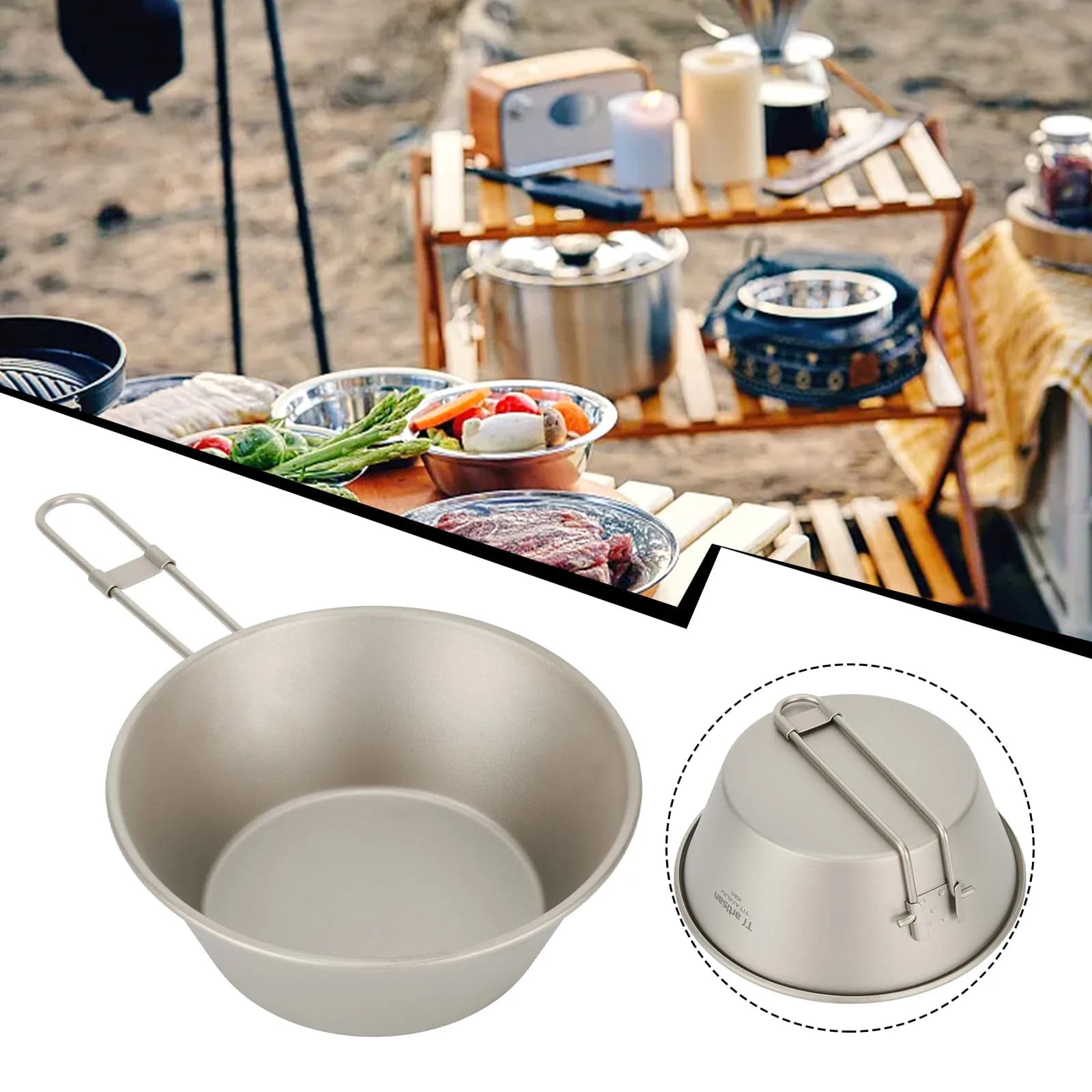 For Hiking Mesh Bag Camping Bowls Pot Foldable Titanium Ultralight 124 * 75 * 45mm 138 * 96 * 51mm 300ml With Spout High Qualith