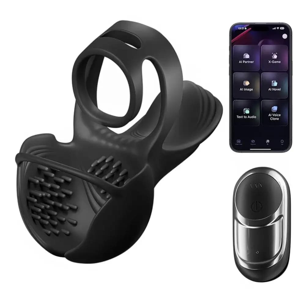 Anello vibrante riscaldante per testicoli maschili con telecomando wireless per app, a doppio anello, a forma di uovo, con anello sottile intorno al nucleo.