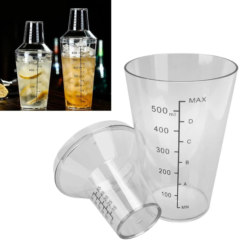 Standard Clear Plastic Cocktail Shaker Set Spill Prevent Design Scale Markings Drink Mixer Shaker Measuring Jigger Set Bartender