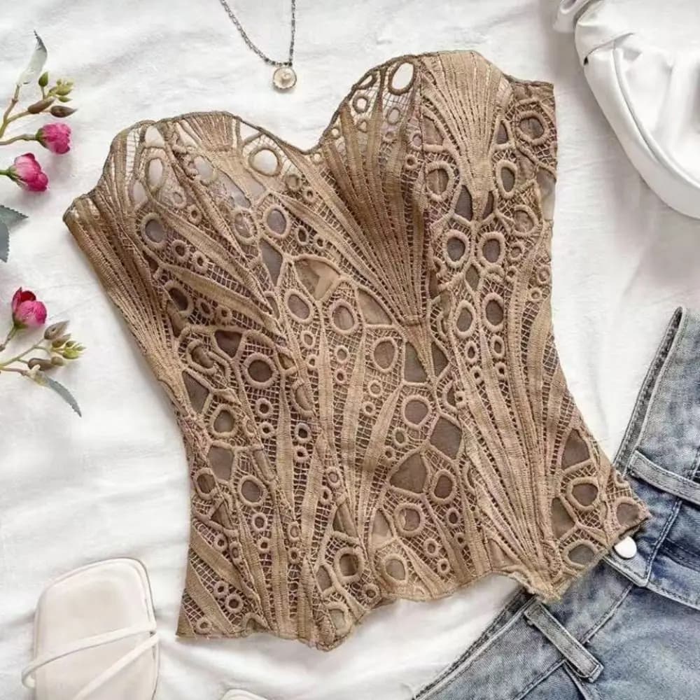 Hollow Flower Lace Fishbone Shapewear Slim Fit Sleeveless Underwear for Women Tummy Control Shapers Lace-up Corset Party