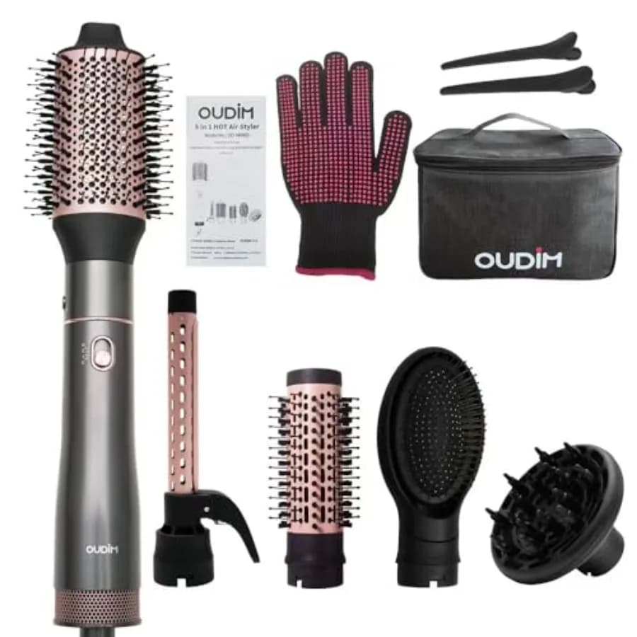 Set Spazzola Asciugacapelli 5 in 1 con Ioni Negativi, Styler ad Aria Calda con Lunghezze Multiple Adatte a Diverse Esigenze