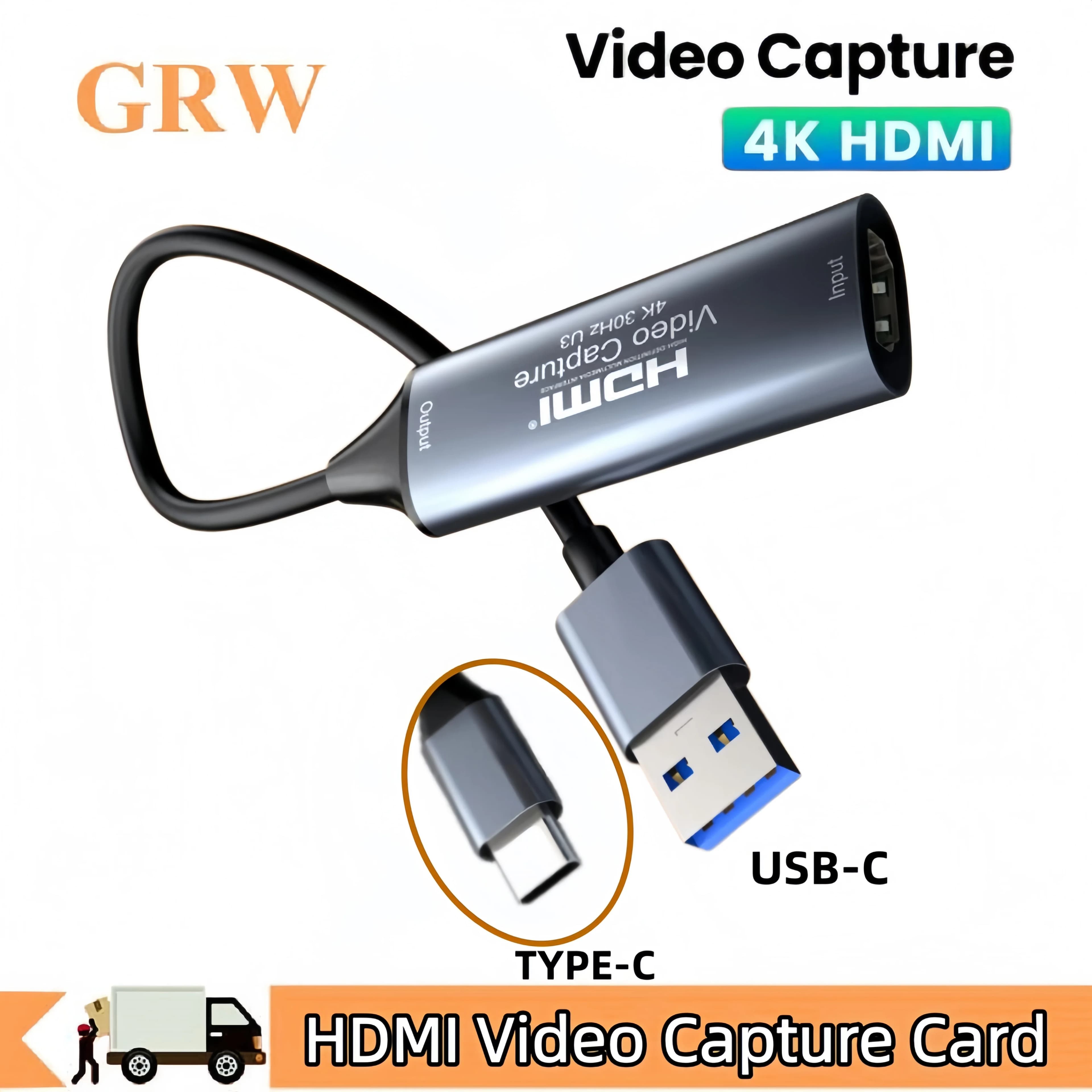 4K HDMI to Type C USB 3.0 Video Capture Card Game USB Video Grabber for PC Game Switch Xbox PS4 Camera Recording Live Streaming