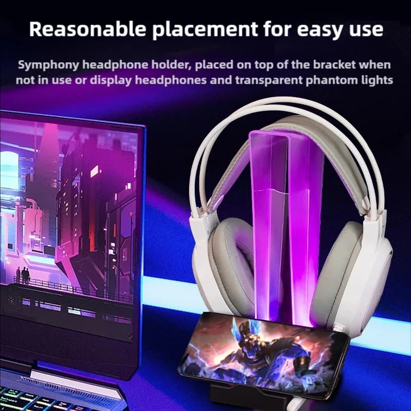 ITLY A12 RGB illuminated transparent gaming headphone stand with LED display, phone support and headphone support organizer