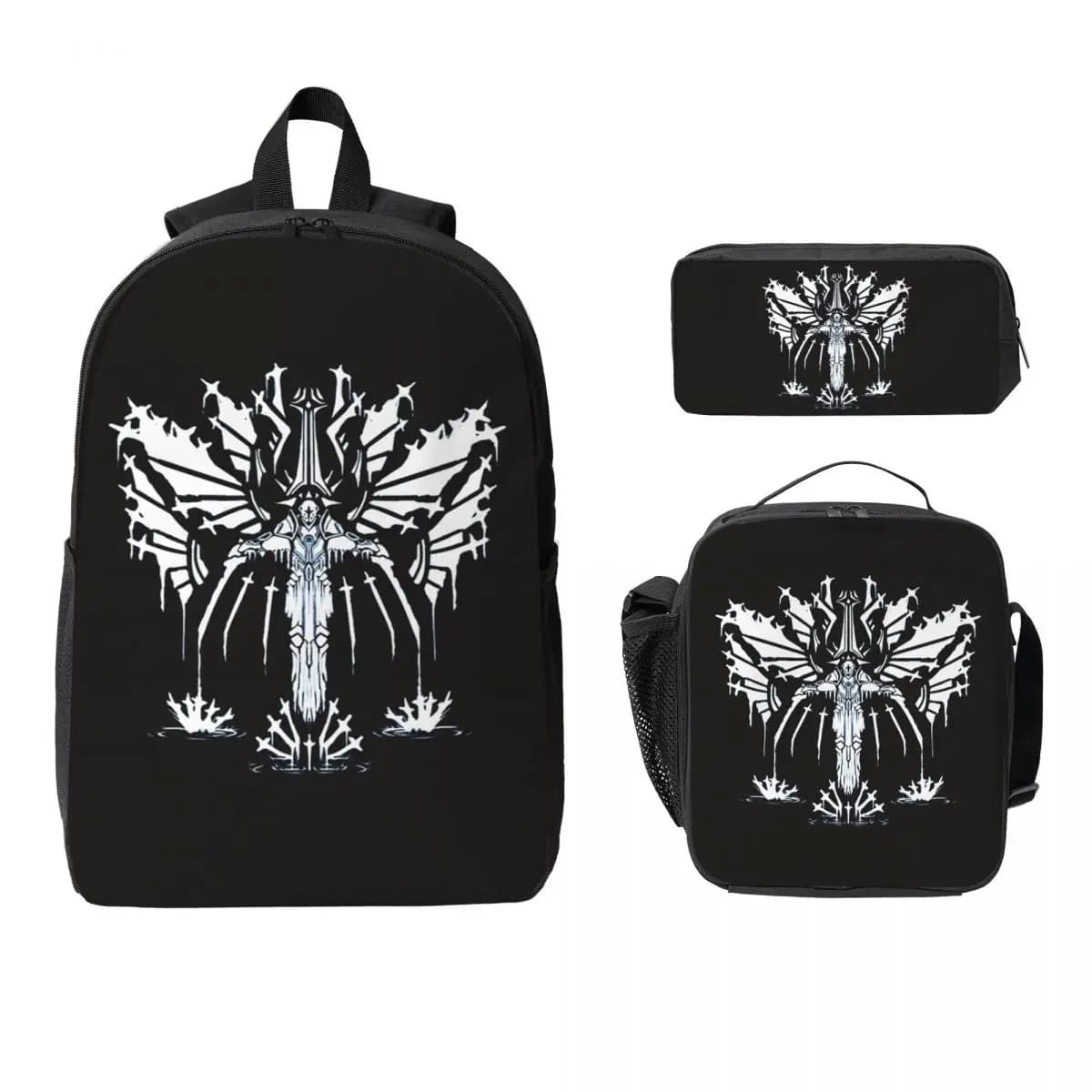 Zaino da gioco Ultrakill, Borsa per libri per studenti, Borsa da scuola, Borse a tracolla per laptop, 3 pezzi, Borsa termica per il pranzo, Astuccio