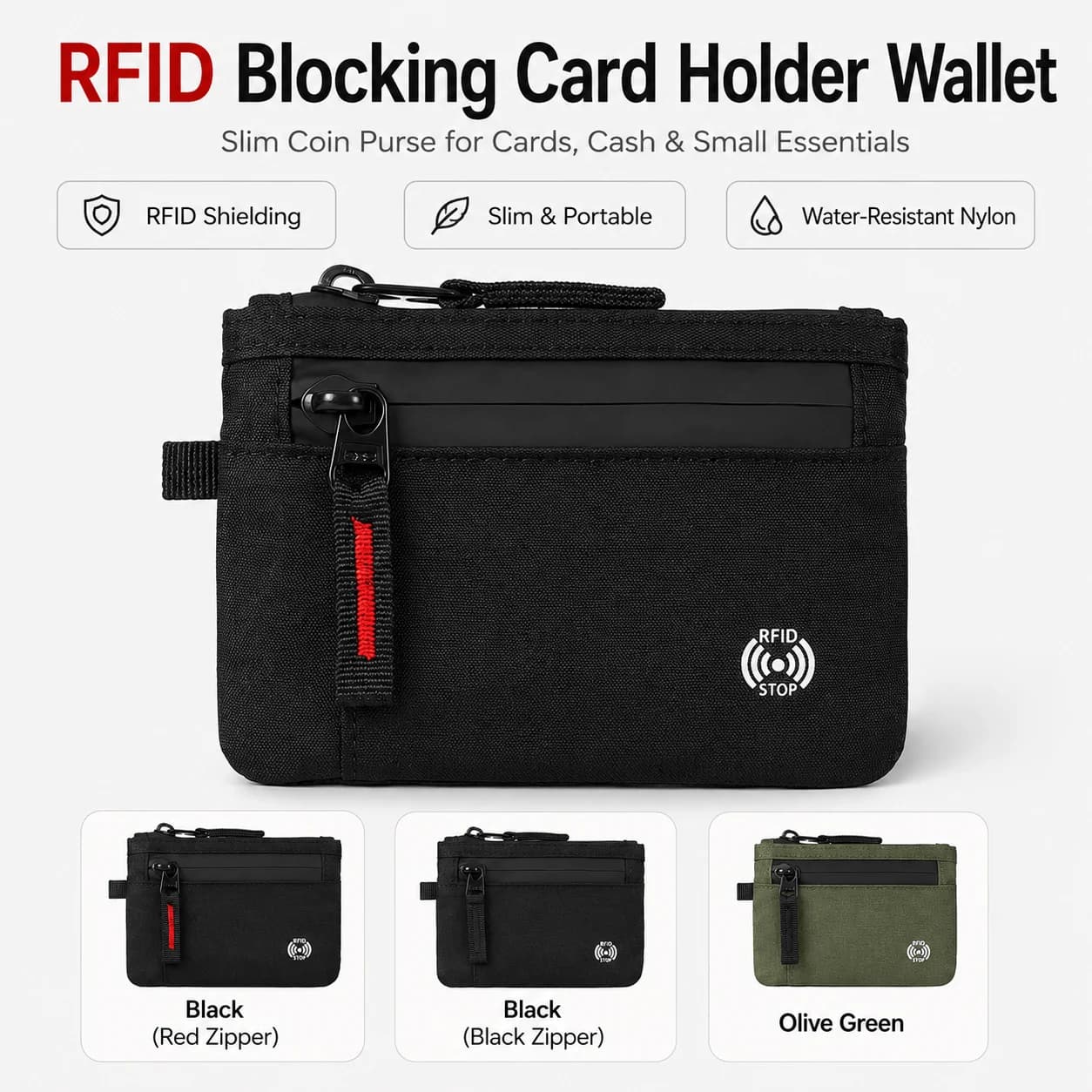 Ultra Slim RFID Shielding Zipper Wallet, Multi-compartment Credit Card Storage Case, Practical for Daily Commuting Outdoor Trips