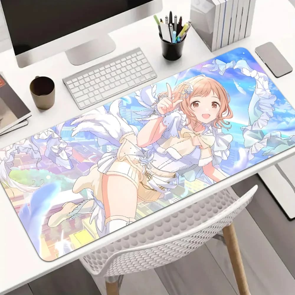 Tappetino da Scrivania in Gomma con Simpatica Ragazza Anime Angelo, Tappetino per Mouse da Gaming Grande Antiscivolo con Sfondo Cielo Blu, Resistente all'Acqua per Fan e Ragazze