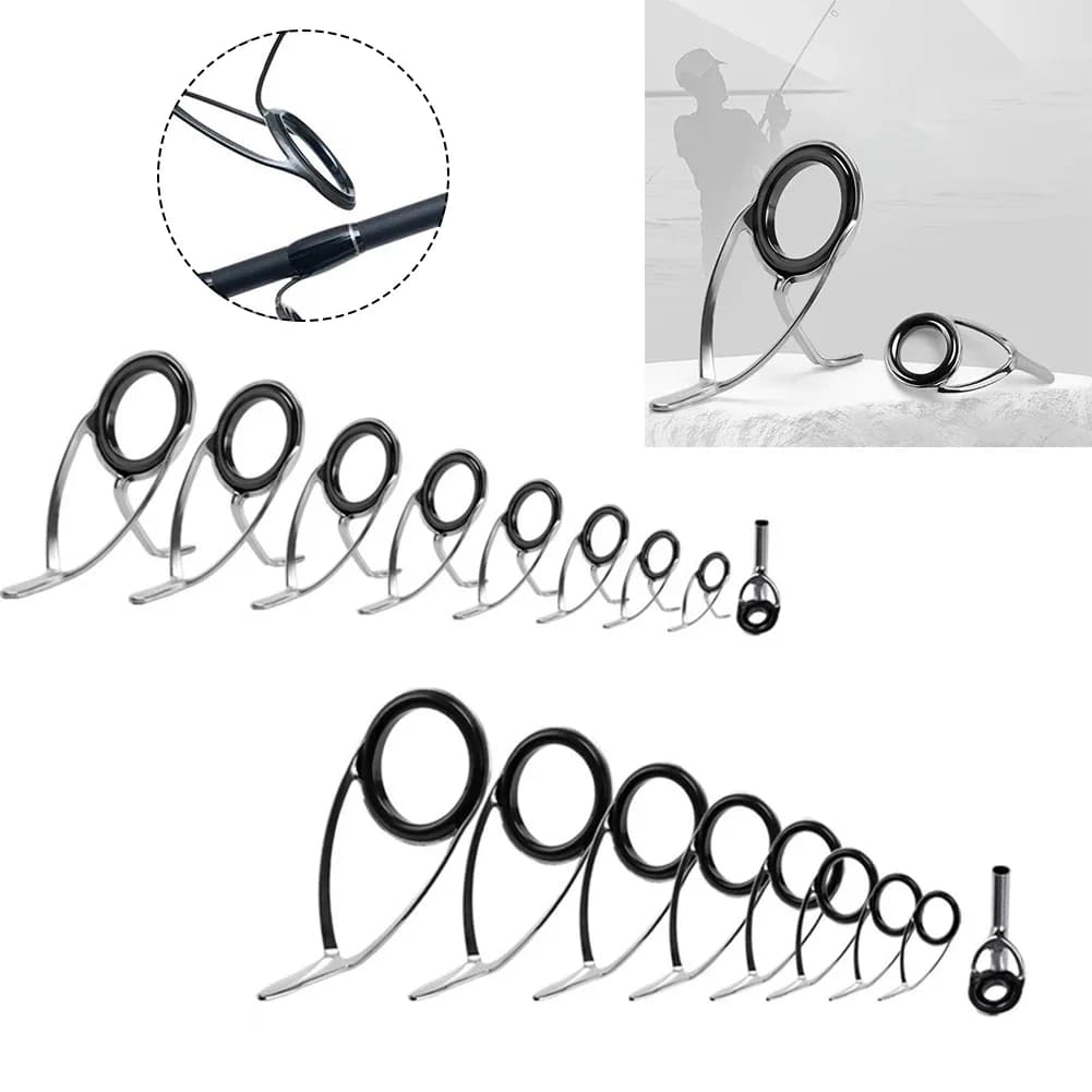 9 pieces fishing rod upper ring guide for eyes repair construction kit steel set accessories tip fishing rod diy repair tip