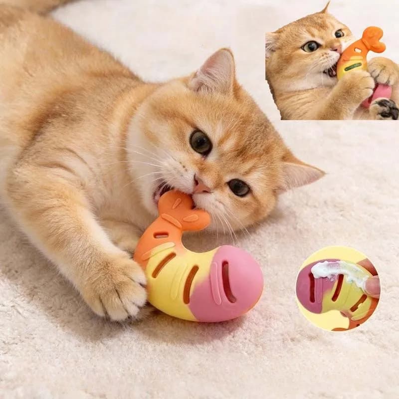 Giocattolo da Masticare per Gatti in Silicone con Dispenser di Cibo, Gioco Interattivo Resistente ai Morsi per la Pulizia dei Denti e la Stimolazione Orale dei Gattini