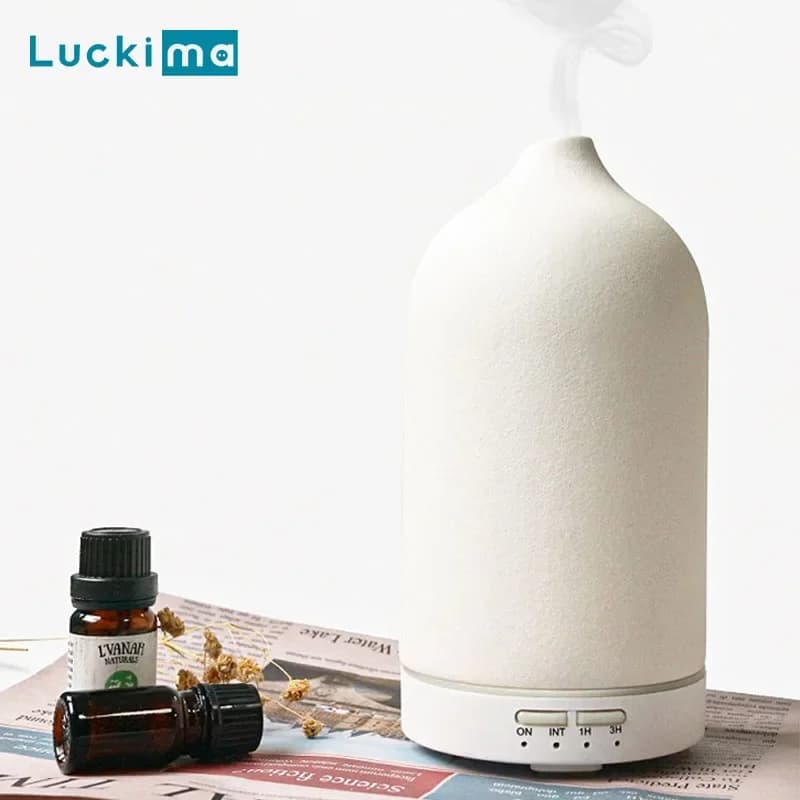 Diffusore di Aromi in Ceramica per Oli Essenziali, Umidificatore d'Aria a Ultrasuoni con Timer, Luce Notturna, Spegnimento Automatico Senza Acqua, Generatore di Nebbia Fredda