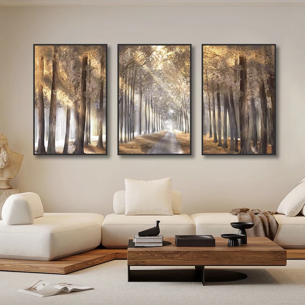 Golden Light Passing Through Trees Forest Canvas Painting Fascinating Landscape Images Wall Art Poster & Printing For Living Room