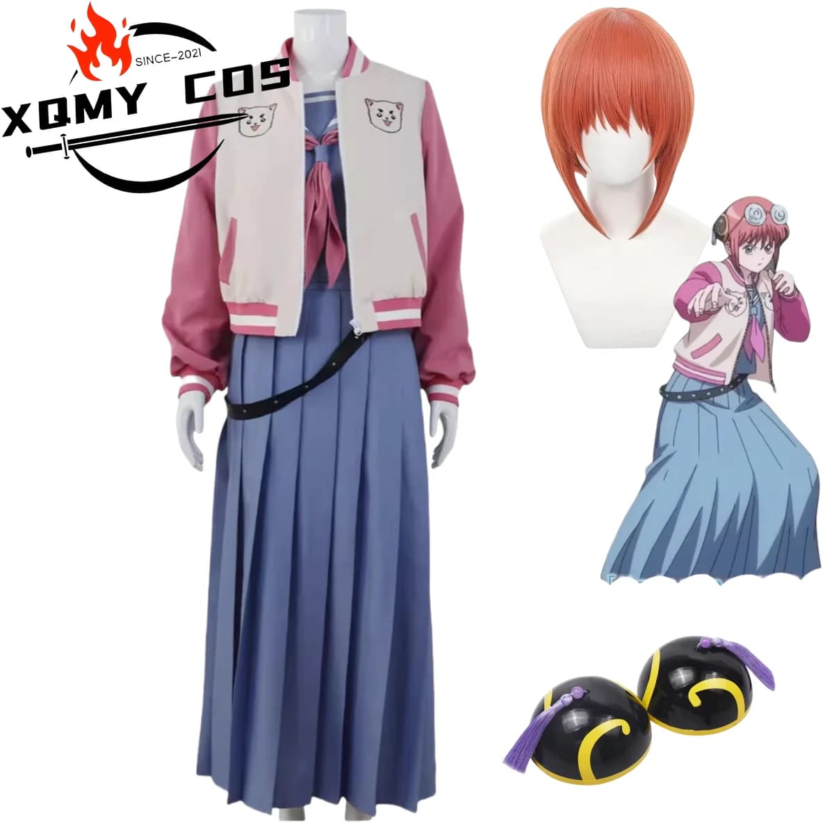 XQAnime Gintama Kagura Leader Costume Cosplay Base Jacket JK Uniform Gonna Wig Copricapo Woman Cute Daily Seaman Dress