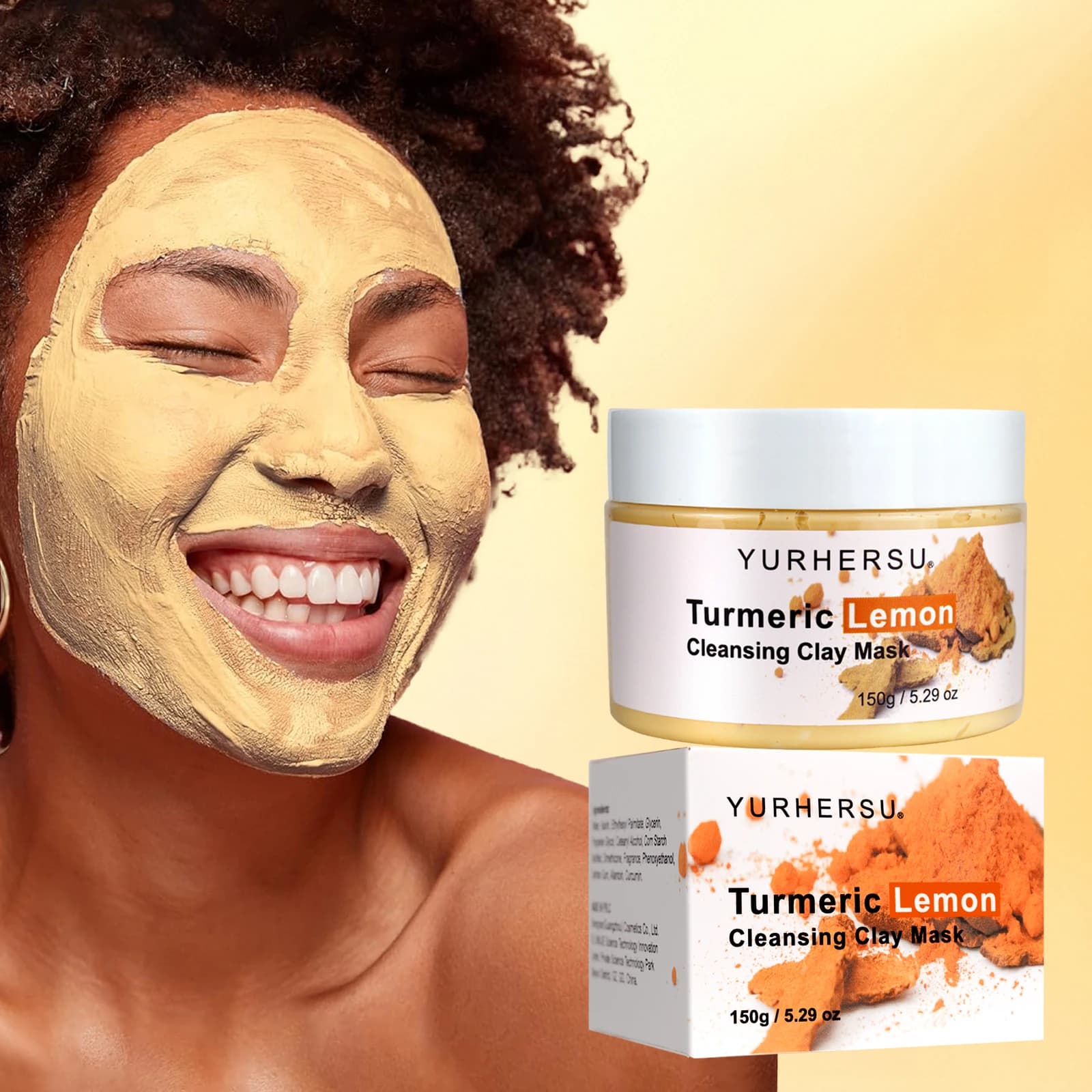 Maschera all'argilla per la pulizia profonda dei pori e alla curcuma e al limone; Maschera esfoliante e schiarente all'argilla; Utilizzata per la riparazione della pelle.
