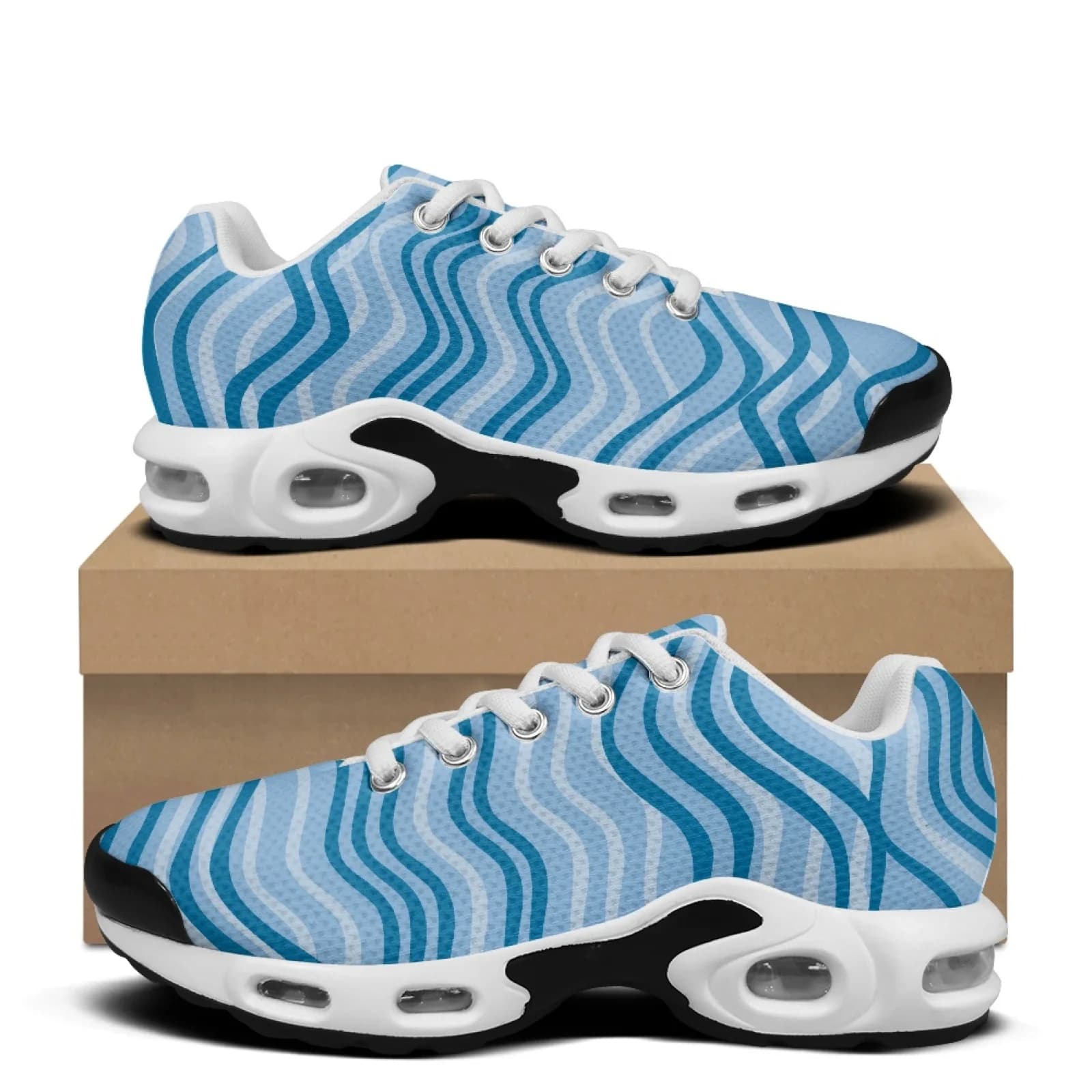 XIXIRIMIDO Air-Cushioned Sneakers Women's Running Shoes Men's Commuter Shoes Lightweight Breathable Comfortable Blue Graffiti