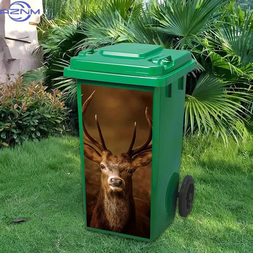 Waterproof Deer Head PVC Sticker, 30.99cm X 70.0cm- Adhesive Trash Can Decoration, Brown Background, Animal Print, Matte Surfa