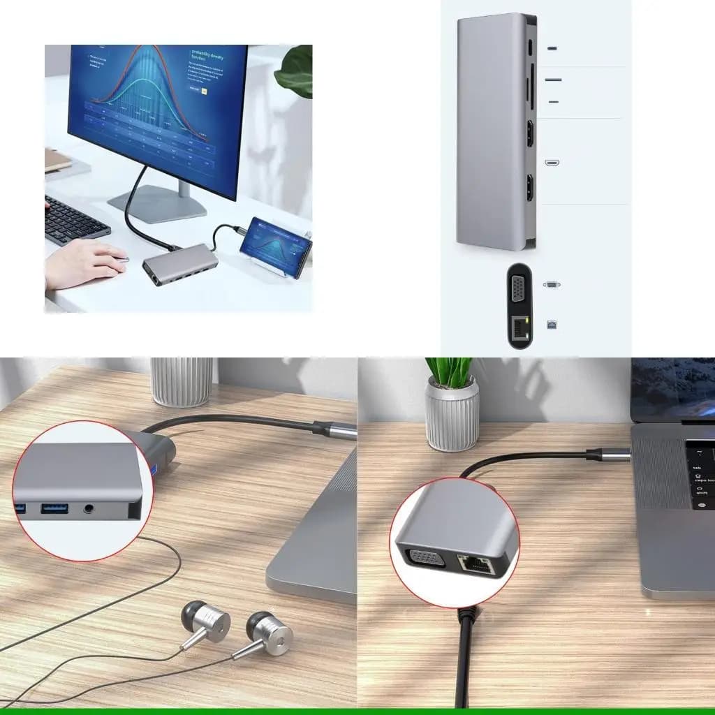 U55C Hub USB tipo C 12 in 1 Gigabit Ethernt Dock station VGA da 3,5 mm compatibile con 100 W PD per laptop Hub C