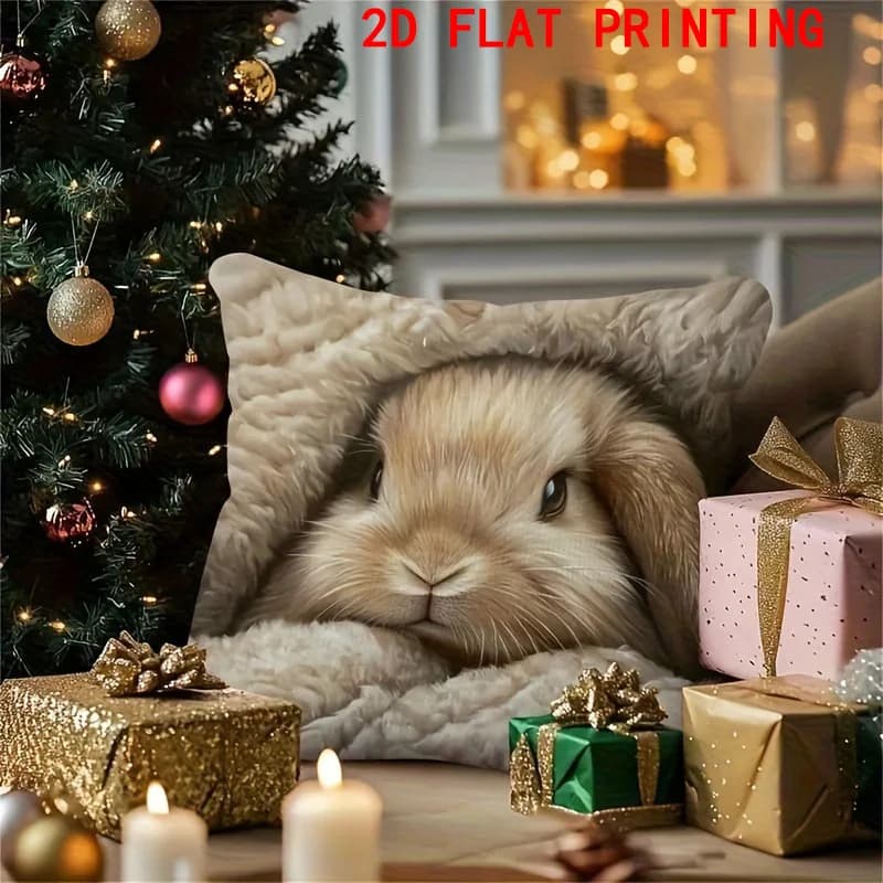 1 pillowcase with cute hanging ear rabbit, 2D polyester front-back printing, soft and delicate on the skin, for sofa and bed