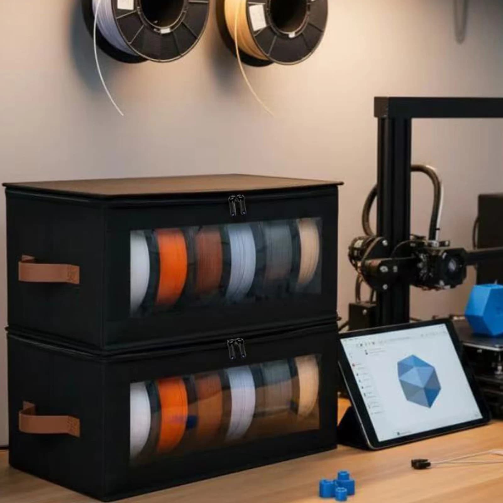 Armadio Deumidificatore per Filamenti con Assorbenti, 4 Bobine da 1KG, Impilabile per Appassionati di Stampa 3D, Studio Domestico, Officina