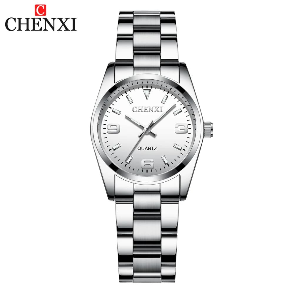 CHENXI Women's Fashionable Quartz Watch High Quality Elegant Women's Dress Stainless Steel Wrist Watch White Dial