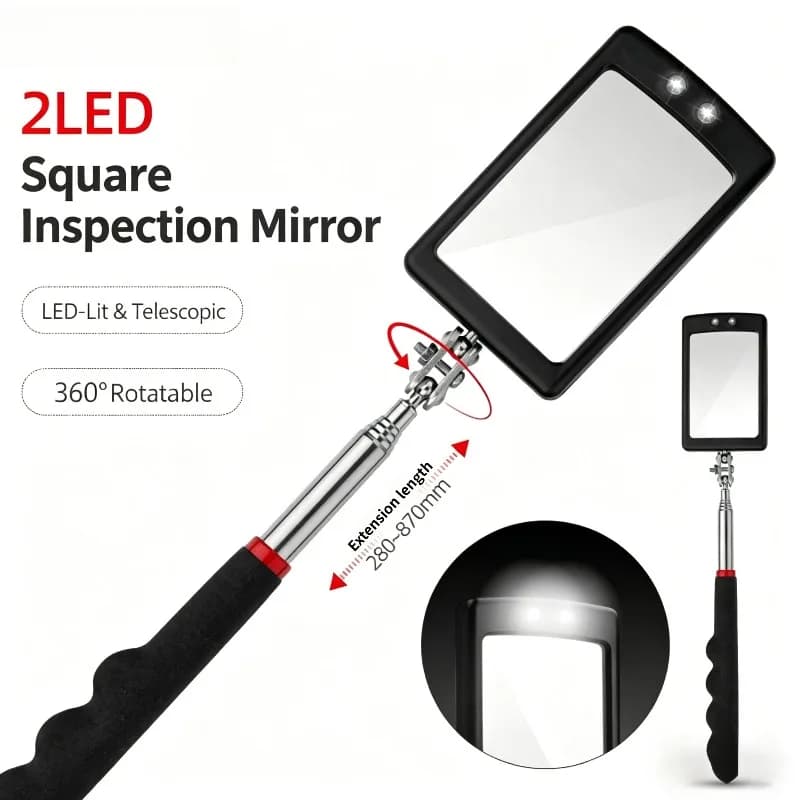 360° Inspection Mirror LED Light Extend Telescopic Inspection Mirror with Grip Handle Car Maintenance Repairing Extendable Tool