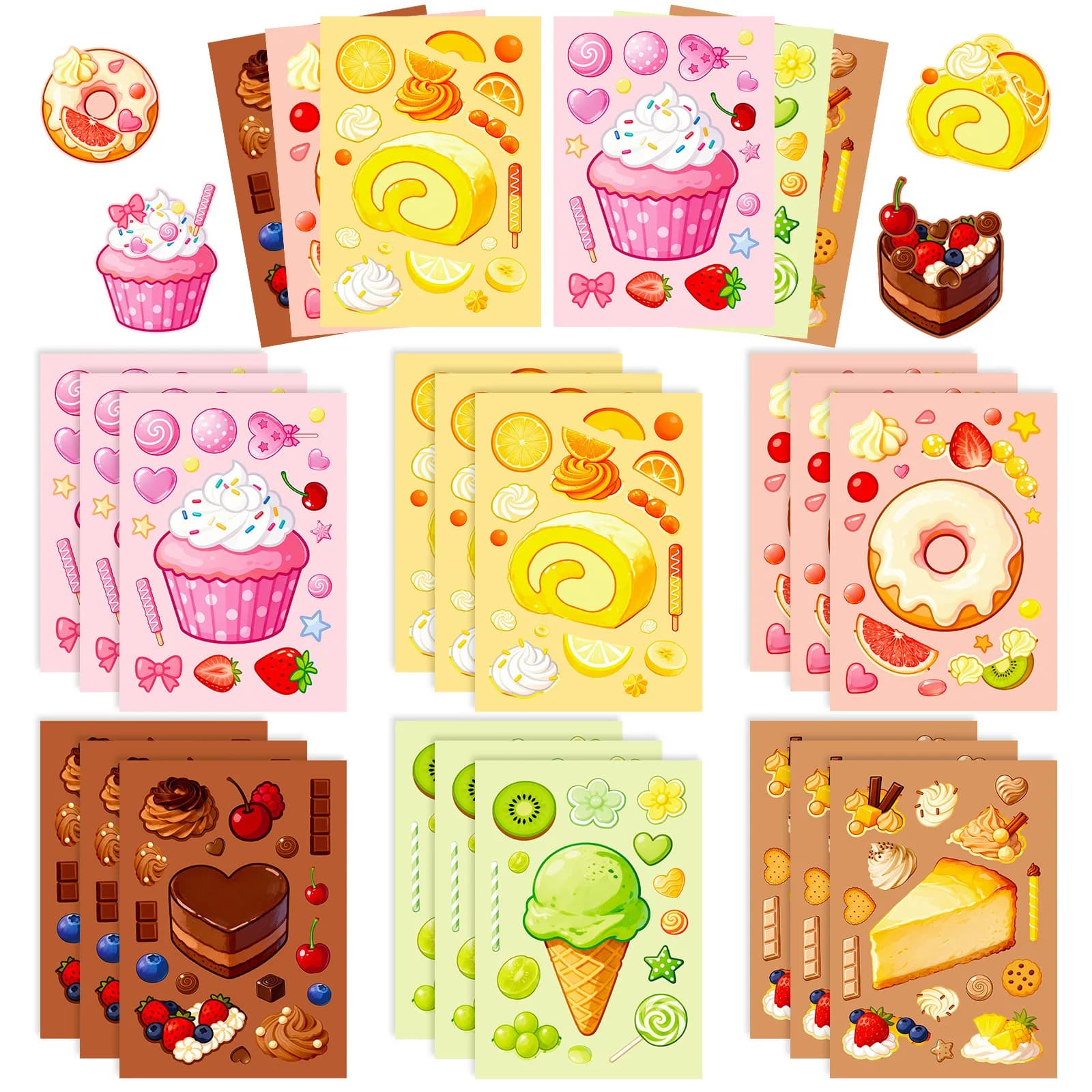 New 6 sheets/pack dessert puzzle stickers fun stickers creative DIY material face stickers