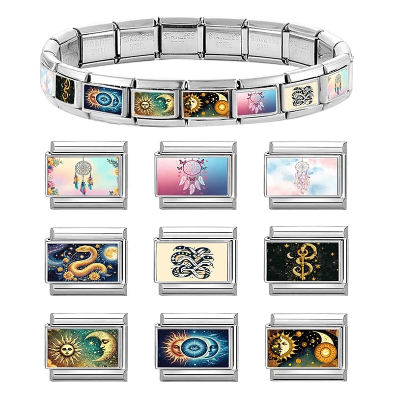 New Colorful Dreamcatcher Moon Sun Snake Charm Fit 9mm Stainless Steel Women Men DIY Making Bracelet Gifts Jewelry Wholesale