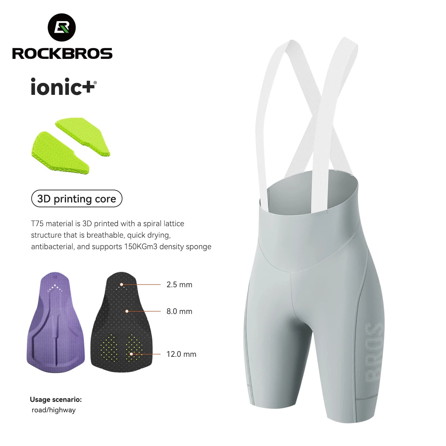 ROCKBROS Summer Cycling Bib Shorts Lightweight Elastic Breathable Cross-Shoulder Straps Shorts Cushion Pad Women Cycling Shorts