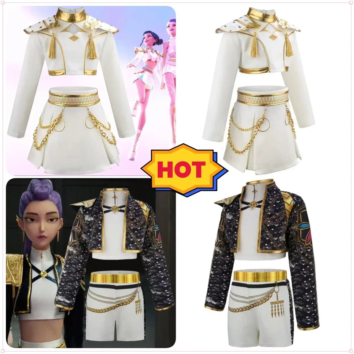 2026 Esclusivo Nuovo Stile Anime KPop Rumi Costume Cosplay Parrucca Donna Nero Bianco Uniforme Natale Halloween Party Abbigliamento