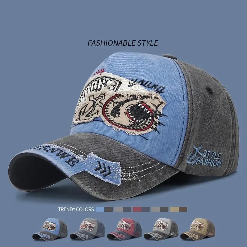 Vintage Curvy Wide Tent Cap washed four seasons for men, for women, with embroidered patches, adjustable