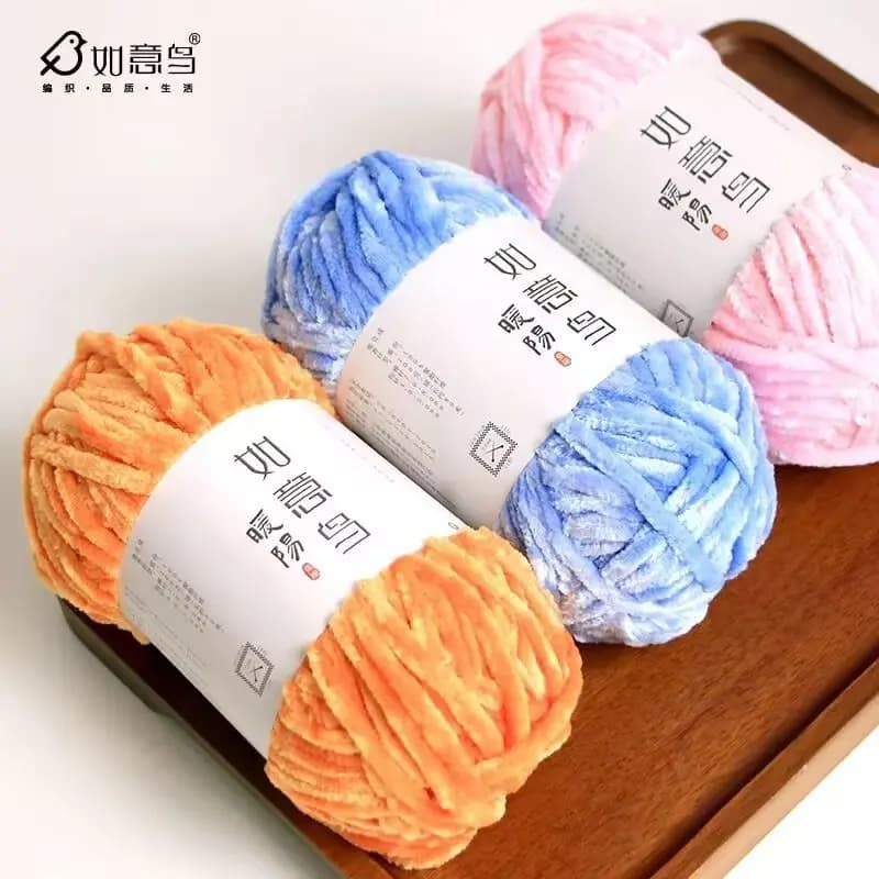 100g Wishing Bird Warm Sun Chenille Yarn Gold Velvet, Hand Woven DIY Crochet Doll Blanket Bag Scarf,6mm 80m Beautiful Fancy Yarn