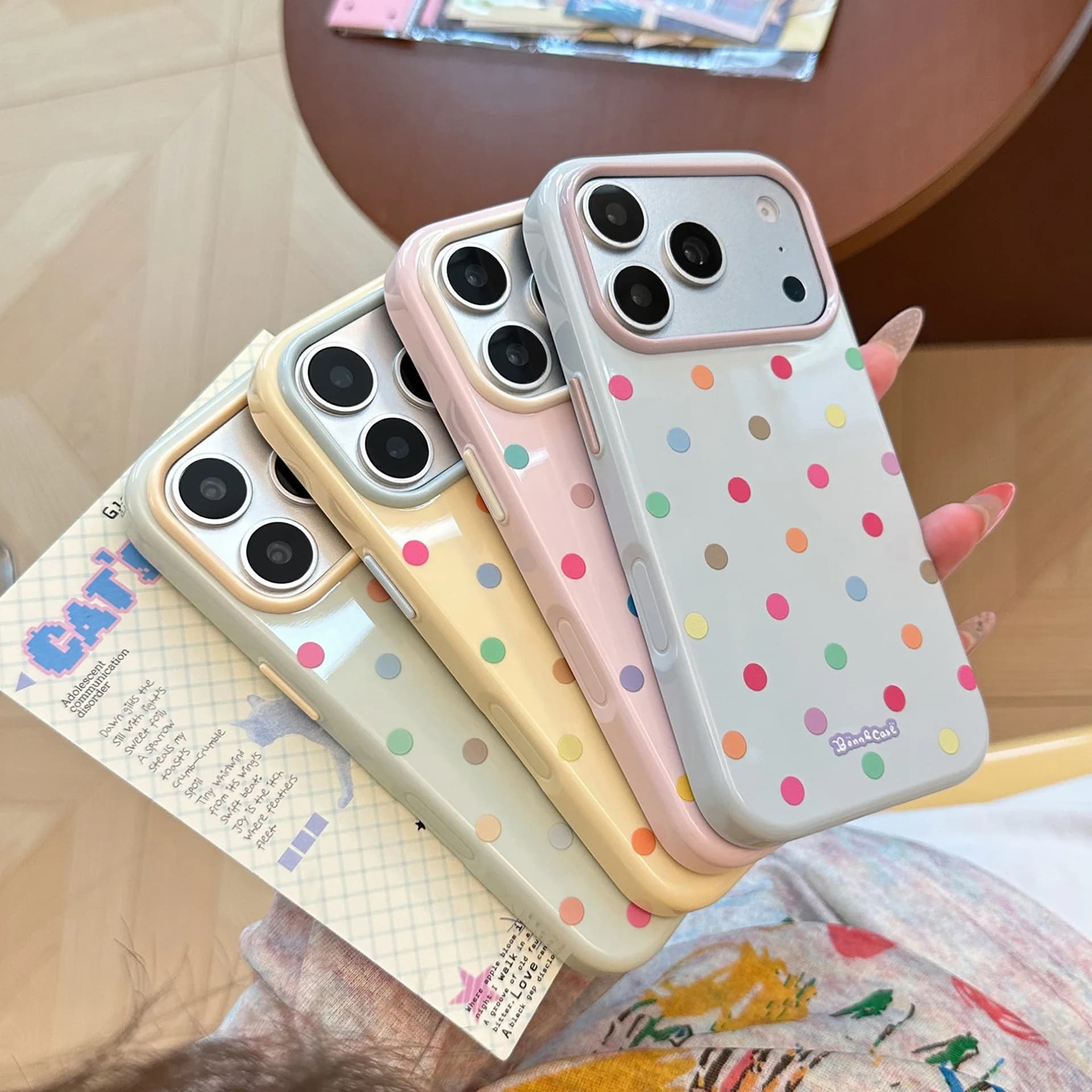 Korean Candy Colors Colorful Polka Dots Pattern Phone Case for iPhone 17 16 15 14 13 12 Pro Max Shockproof Protective Soft Cover
