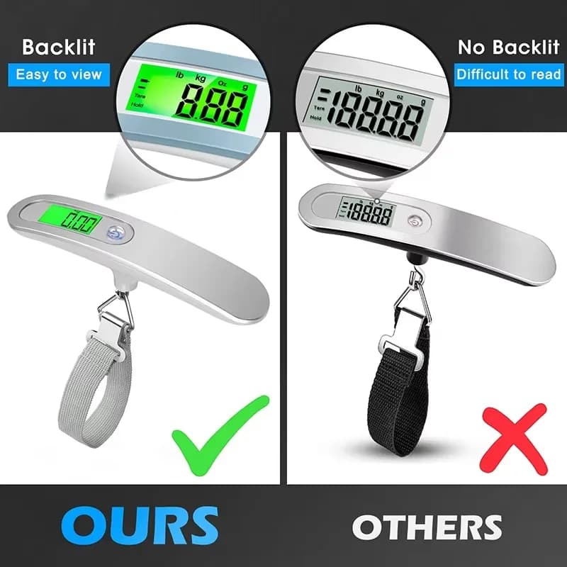 Bilancia Digitale per Bagagli 50kg, Display LCD Portatile, Bilancia Elettronica per Valigie e Borse da Viaggio