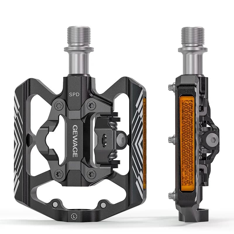 Pedali 2-in-1 SPD Clipless e Flat in Lega di Alluminio Ultra-Leggera con Cuscinetti Sigillati, Pedali Bici da Montagna a Doppio Uso con Riflettori