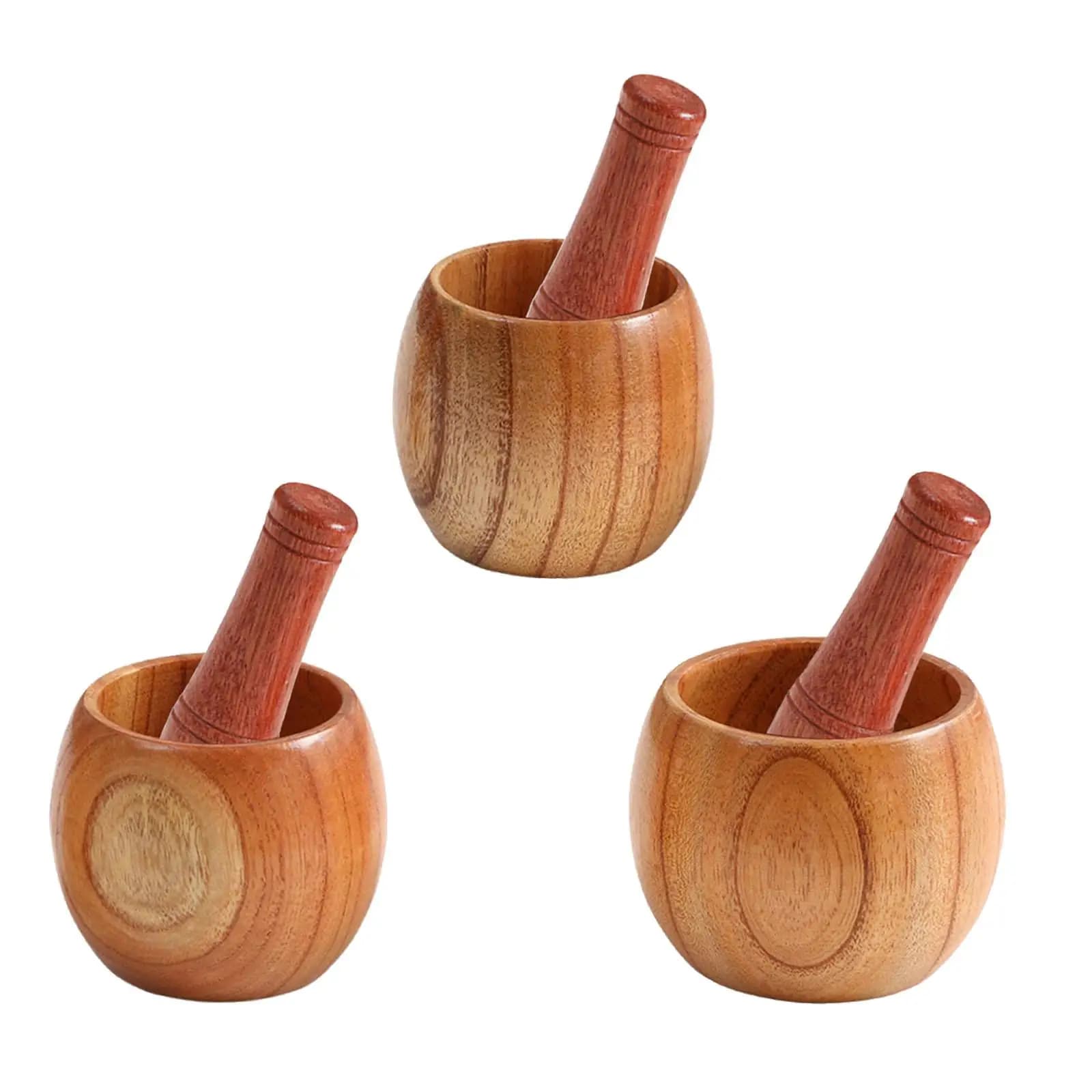 Set mortaio e pestello in legno, mortaio rustico fatto a mano, smerigliatrice per spezie, ciotola per schiacciare manualmente, utensili da cucina per condimenti