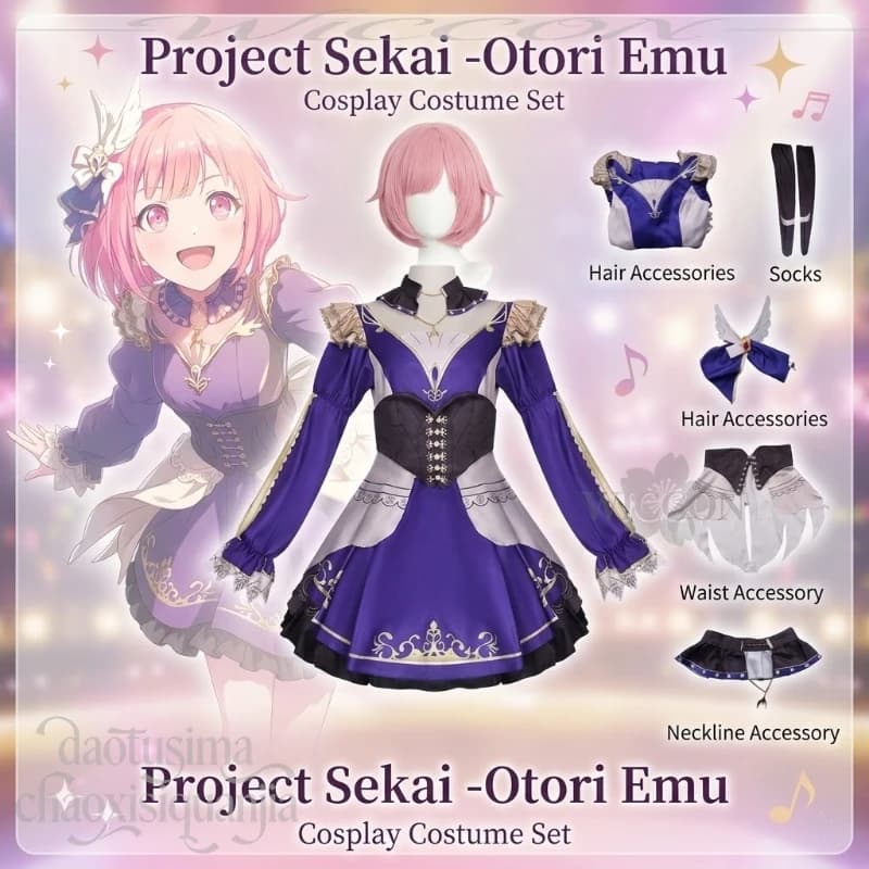 Yuke Conquer GO FORTH Idol Uniform Otori Emu Goth Lolita Purple Retro Dress Halloween Christmas Cosplay Anime Game Project Sekai
