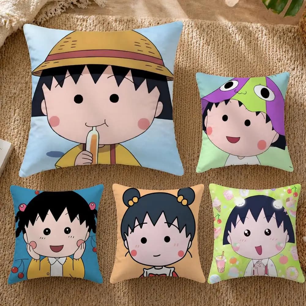 Fodera per cuscino CChibi Maruko-chaniou di tendenza, federa decorativa per divano, letto, casa, 50x50 45x45 40x40
